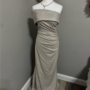 Cream Ruched Backless Off-Shoulder Gown